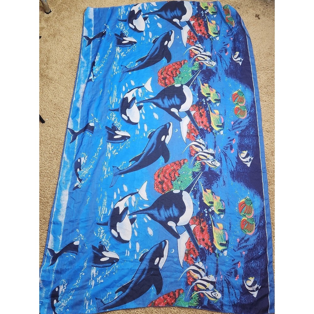 Rima Orca Killer Whale Tropical Fish Blue Sarong Beach Wrap Pareo 60x41